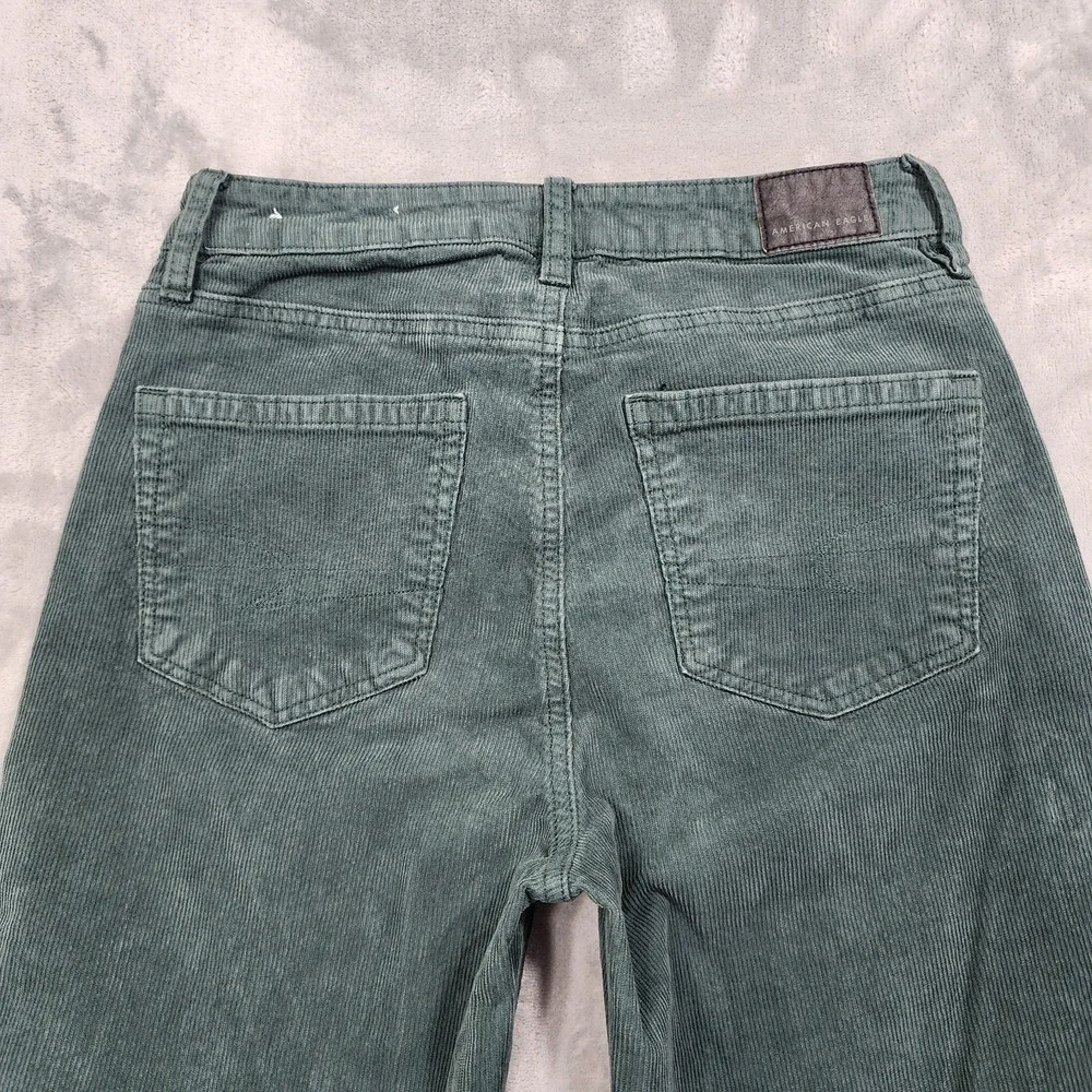 American Eagle Jeans Womens 2‎ Green Stretch Corduroy High Rise Mom Straight Leg